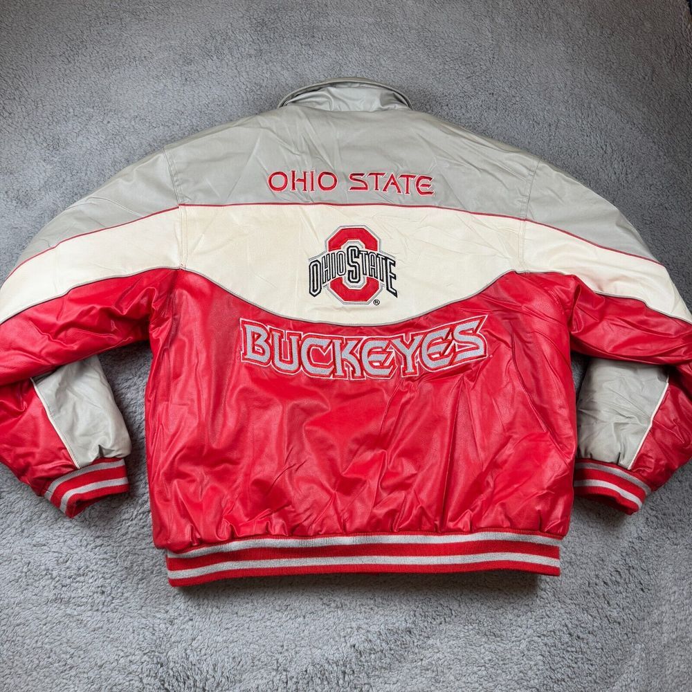 VINTAGE Ohio State Buckeyes Jacket Mens Medium Faux Leather Varsity Bomber Flaws